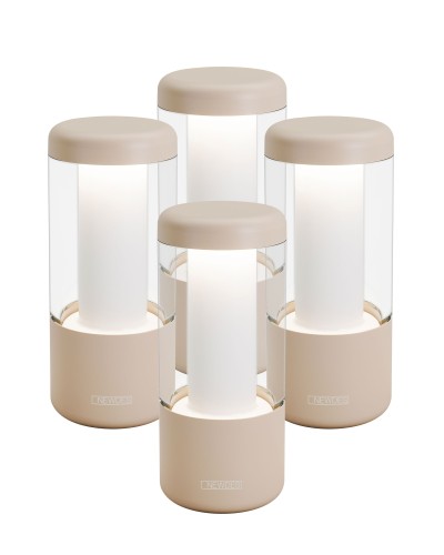 Newdes 4 stuks NIP LED buiten tafellamp | oplaadbaar (accu) |Dimbaar | zand | waterdicht IP54